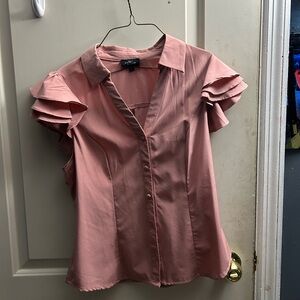 Ava & Viv Rose Pink Ruffle Sleeve Button-Front Blouse